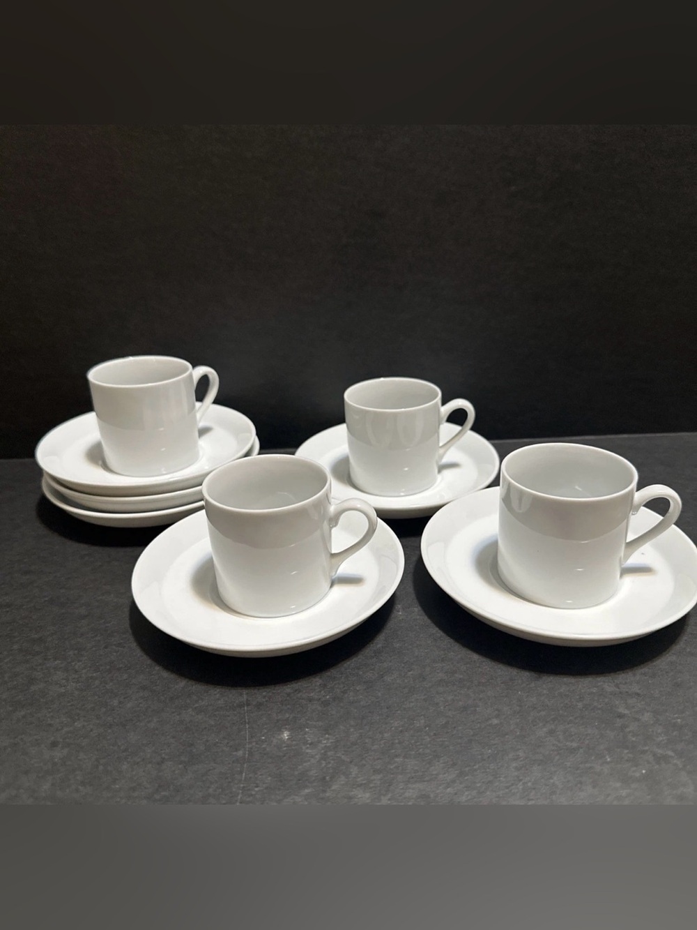 Vintage White Porcelain Demitasse Espresso 4 Cup & Saucer Sets MCM Style China